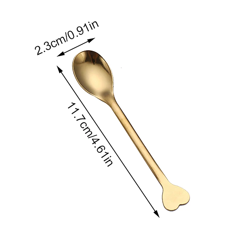2pcs Stainless Steel Love Handle Shaped Coffee Spoon Teaspoon Children Spoon Beautiful 3 Colors Coffee Tea Use Kitchen Spoon