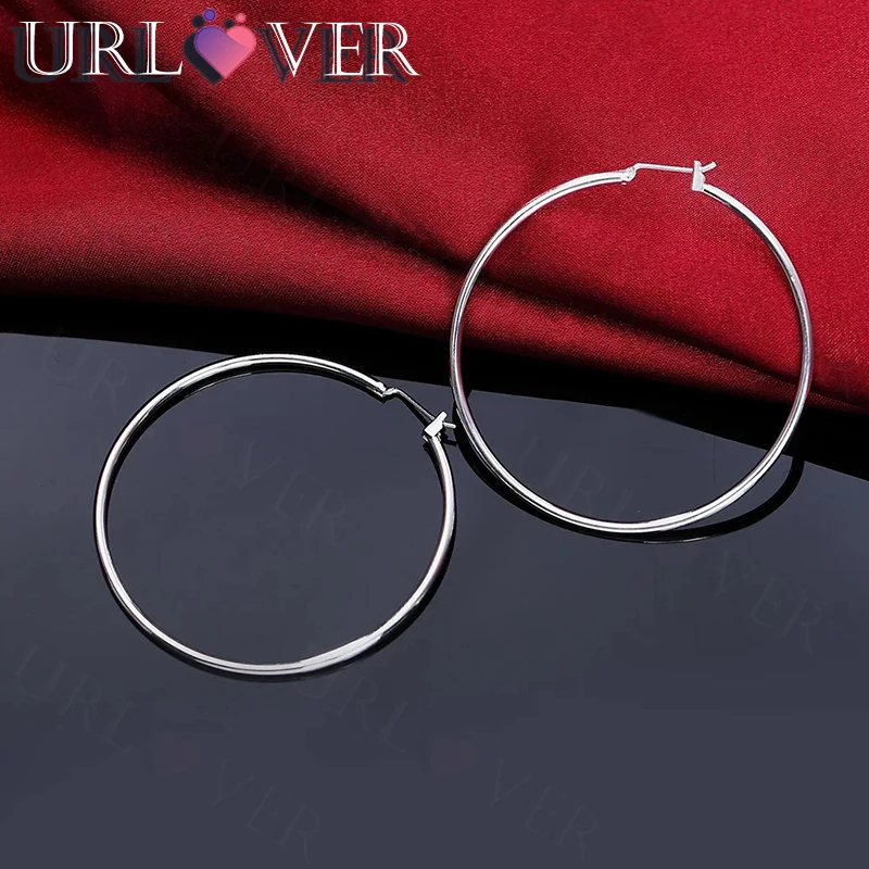 

URLOVER High Quality 925 Sterling Silver 5CM Big Circle hoop Earrings for Women Party wedding jewelry Fashion Christmas Gifts