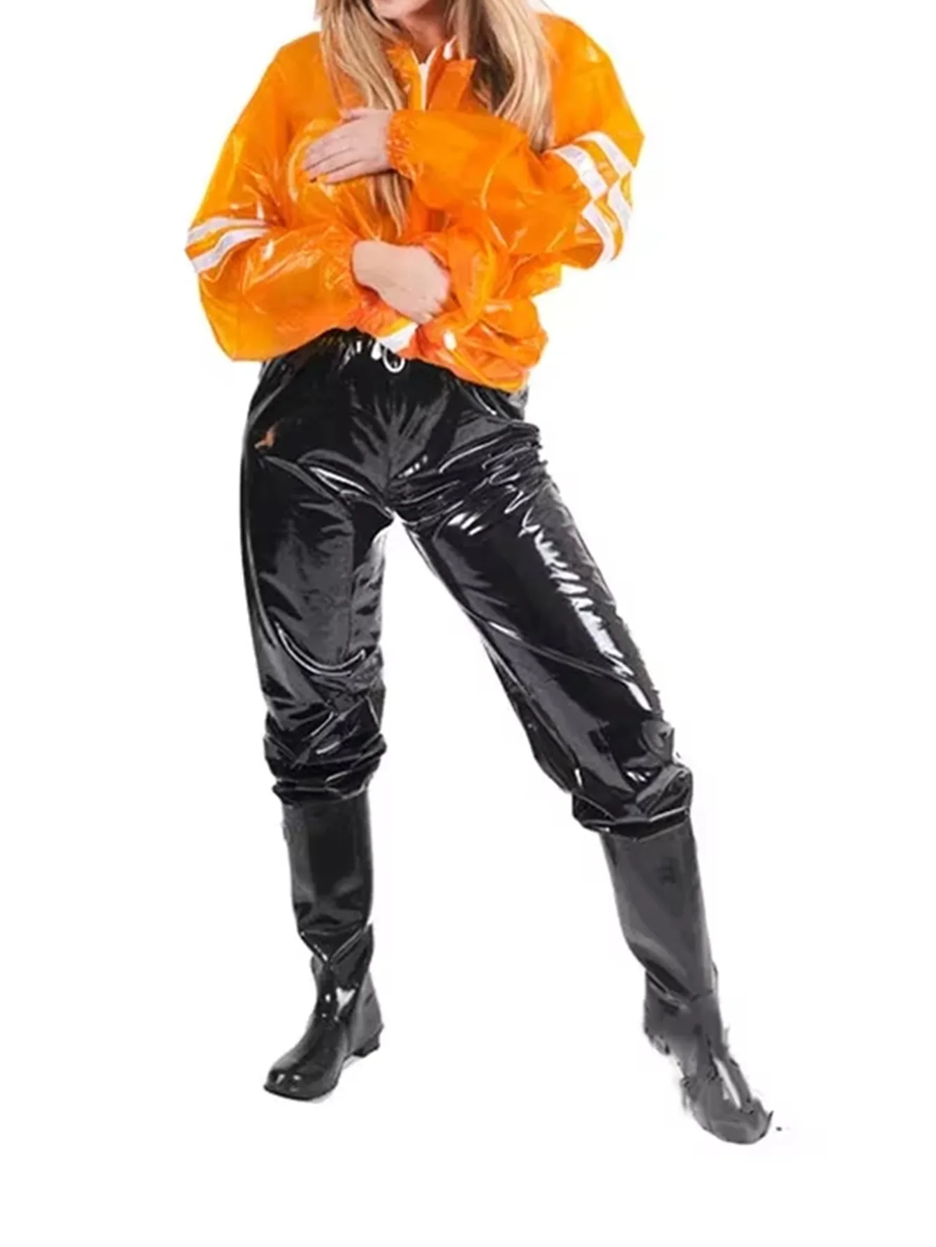 Pantalon lanterne extensible en simili cuir brillant pour femme pantalon décontracté en PU brillant pour femme