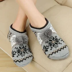 Women Thermal Home Sock Comfy Floor Winter Warm Sleeping Soft Female Plush Non Slip Grip Silicone Short Slipper Sock House Fuzzy