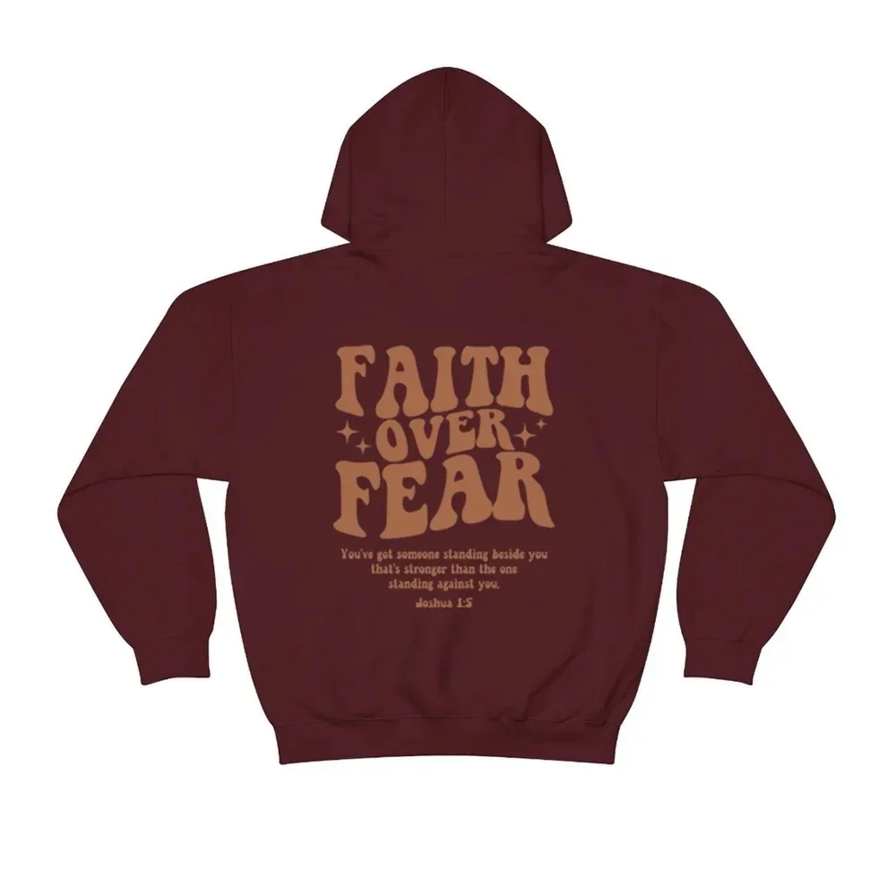 FAITH OVER FEAR Plush hoodie sweatshirt men and women autumn and winter couple tops loose