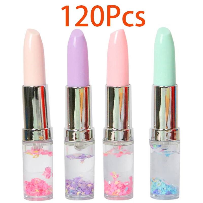 

120Pcs Quicksand Lipstick Shape Students Girl Write Gel Pen School Office Stationery