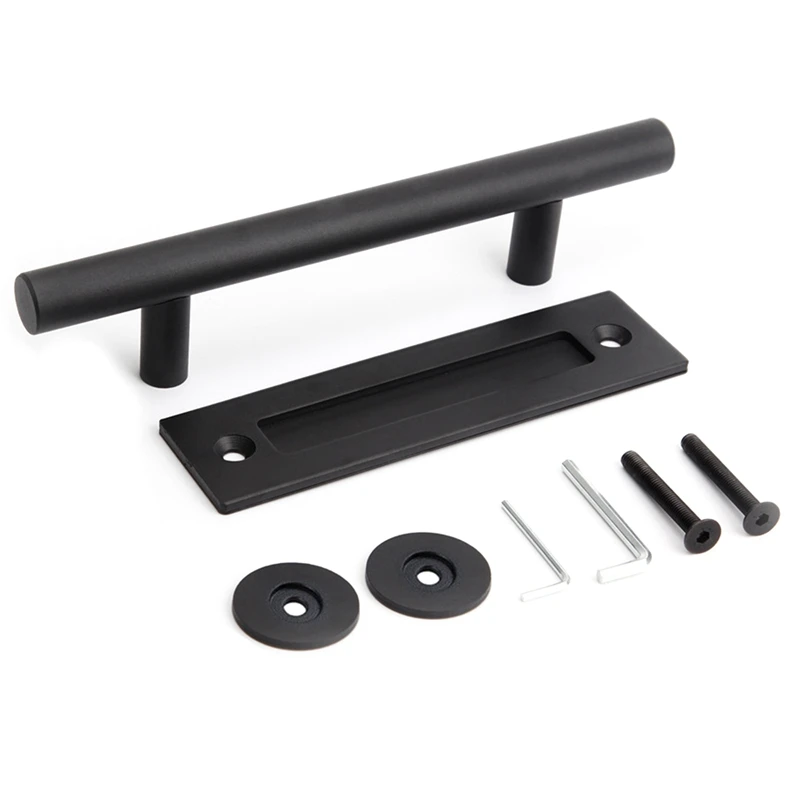 مجموعة مقبض الباب الدائري - شريط مستقيم، باب خشبي، مقبض باب منزلق داخلي، مقبض دائري خفيف الوزن، أسود