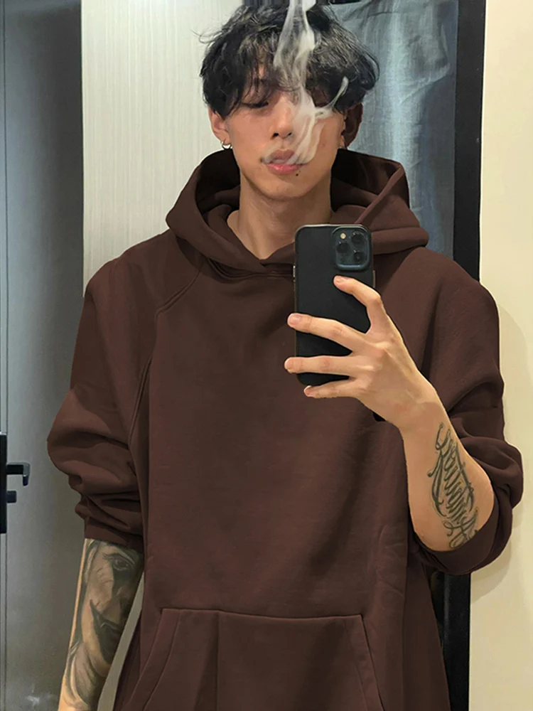 

Brown Heavyweight Hoodie Men's Pure Color Spring Autumn Trendy Loose Casual Top Coat Polyester Fabric Anti-Wrinkle Wear Resis...