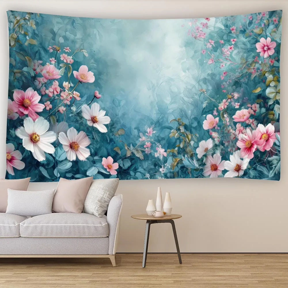 

Romantic floral tapestry - elegant floral wall hanging in a cloudy sky, enhancing home aesthetics, living room bedroom dormitory
