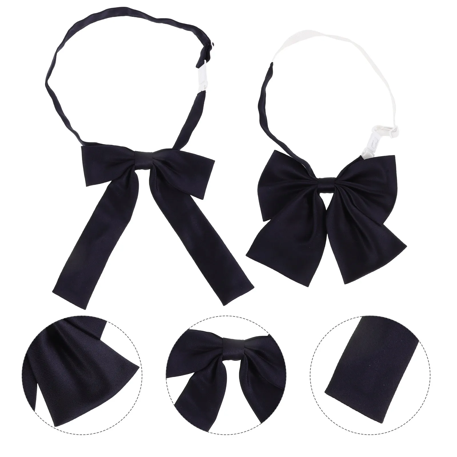2Pcs Adjustable Women Bow Ties Set Navy Blue Pre-Tied Girls Uniform Neckwear School Party Formal Accessory Costume Bowties