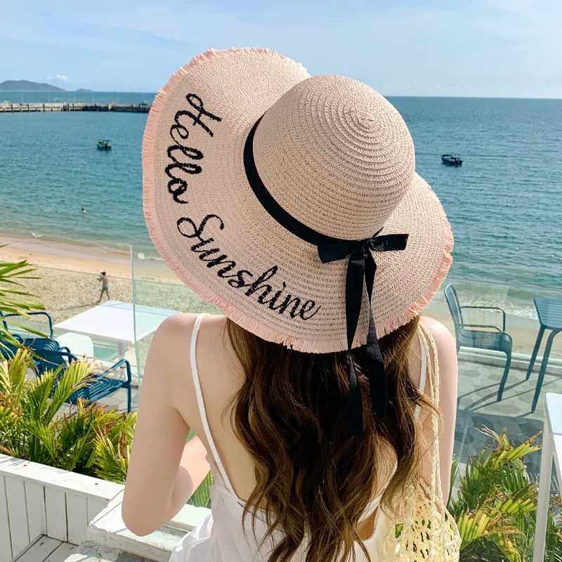 Sun Hat Women's Summer New big Hat Fashion Letters Breathable Straw Hat Outdoor Leisure Beach Folding Sunscreen Cap