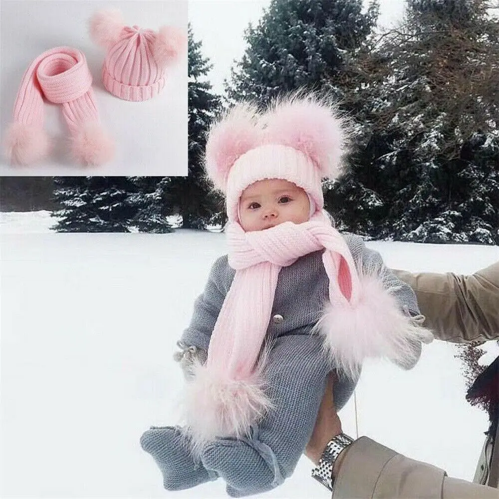 Winter Cute Windproof Warm Baby Beanie Cap Kids Knitted Hat Bobble Hat