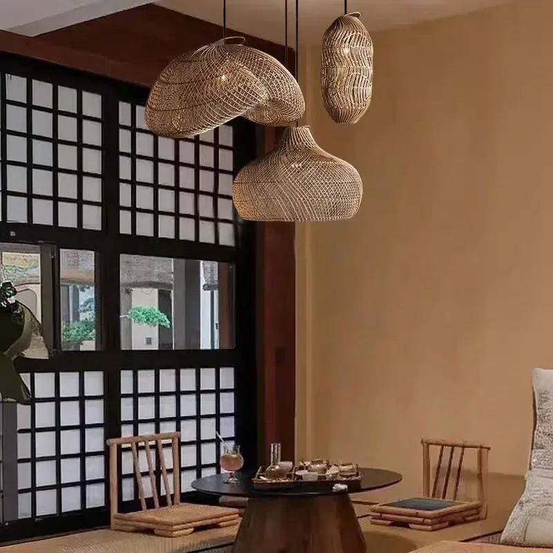 Rattan pendant lamp hand-woven birdcage pendant light for Kitchen Bedroom living room Woven Wicker