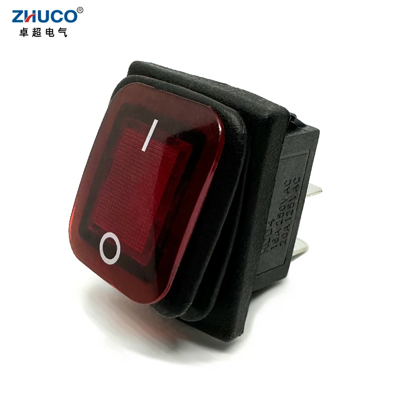 1PC KCD4-201NF-4P-R 220V Red LED 28X21mm Mounted ON-OFF 4 Pins DPST Snap-in Waterproof Sealed Power Rocker Switch 15A/250VAC