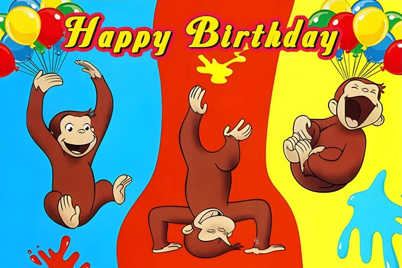 Curious George Backdrop Banner Cartoon Baby Shower Happy Birthday Party Supplies Vinyl Photography Background Photo Booth Props