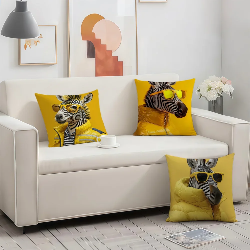 Yellow Down Jacket Zebra cushion cover Birthday Anniversary Gifts Double Sided Printed Zipper Cushion Cover Soft Skin Bedding
