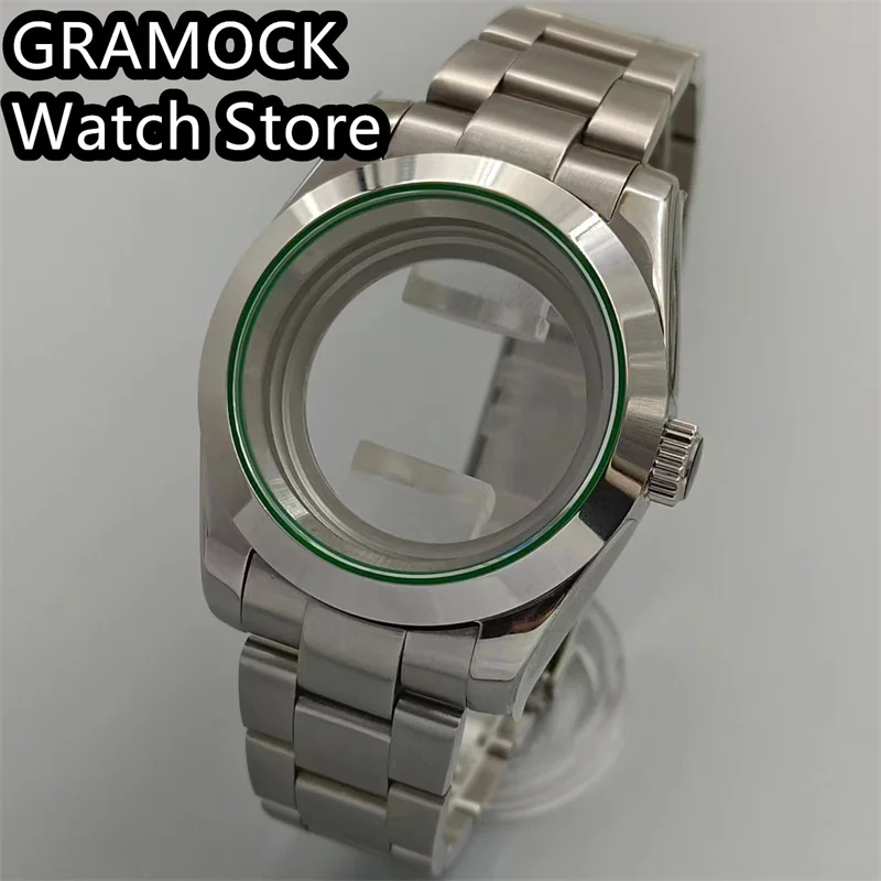 GRAMOCK 36mm/40mm Polished Case Green Edge sapphire glass fit NH35 NH36 ETA2824 2836 Miyota8205 8215 Mingzhu DG2813 3804 PT5000
