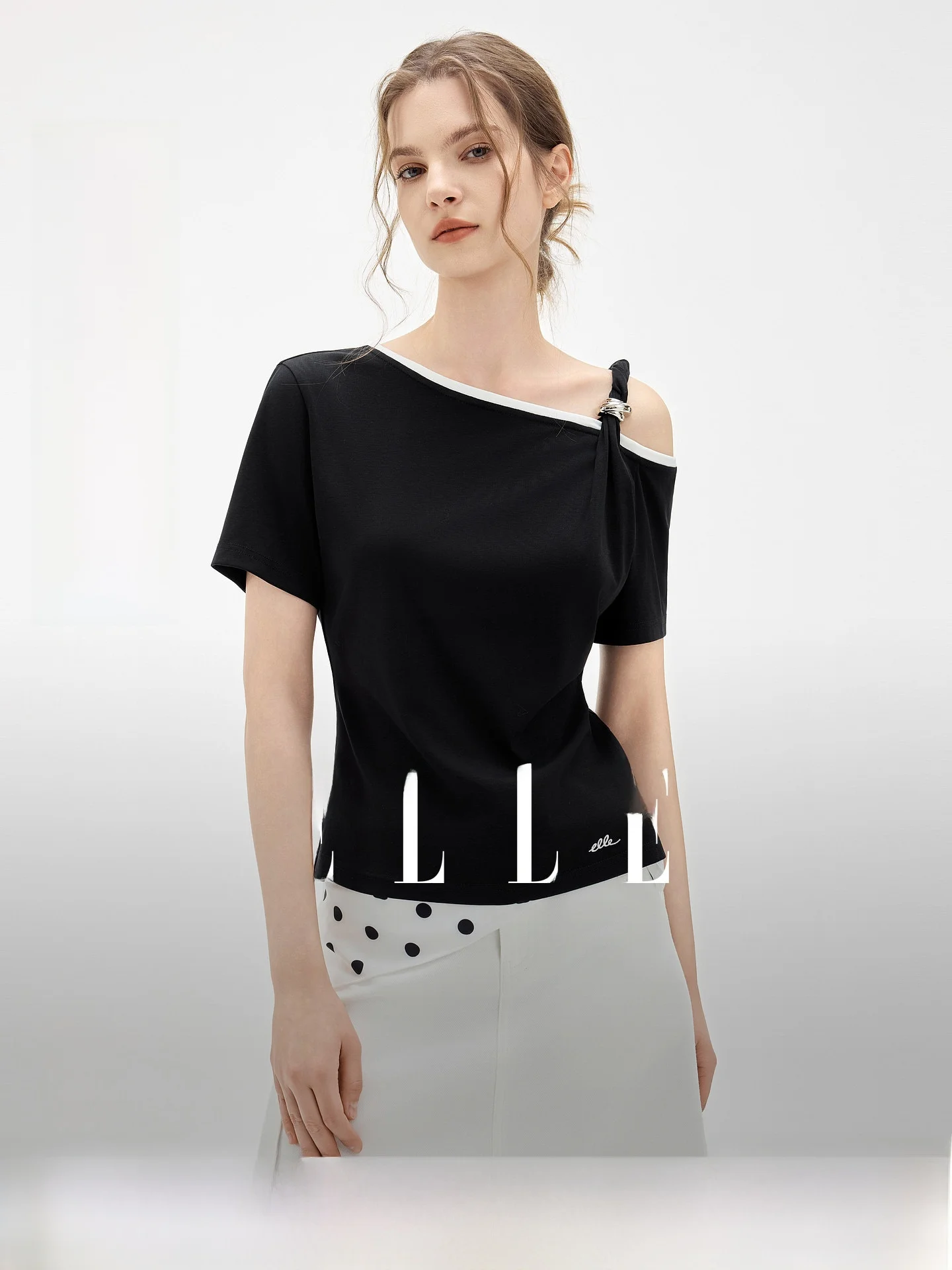 

ELLE Lyocell Short Sleeve round Neck Casual T-Shirt Women's Summer New Design Commute Unique Top Breathable Comfortable Cotto...