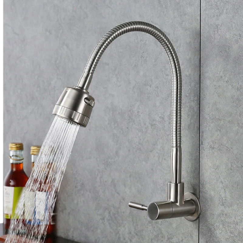 

304 Stainless Steel Sink Faucet Single Cold Single Handle Vessel Sink Faucet Wall Mounted Basin Wash Faucet