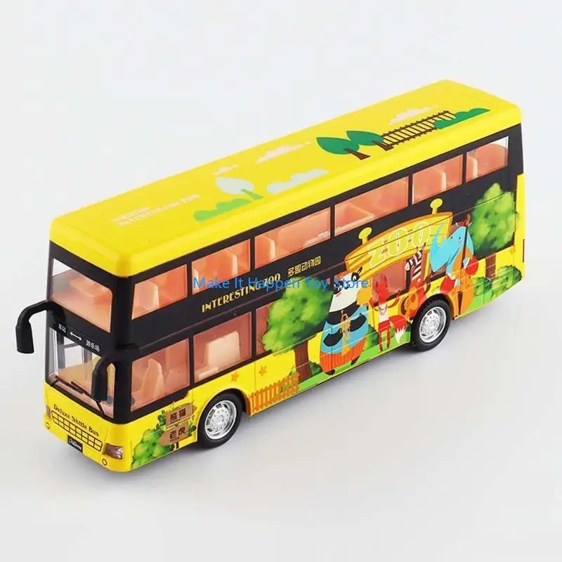 

28EC 1:50 Scale Double Travel Bus Pull Back Vehicle Car with Lights Sound for Toddler Kids Boys Girls Toy