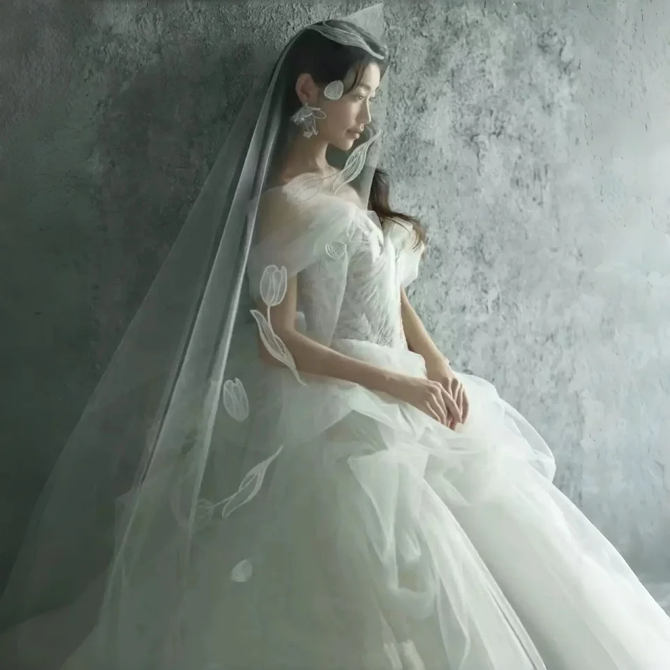 Wedding Veil Lace Veil Korean Soft Tulle New Tulip Style Luxury Single Layer Veil Bridal Headpiece 3 m long by 2 m wide