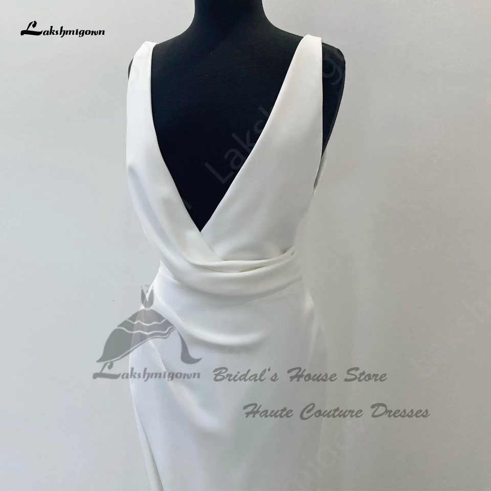 Lakshmigown – robe de mariée en Satin blanc, Sexy, froncée, décolleté en V profond, robe élégante pour la plage, fente latérale, 2023