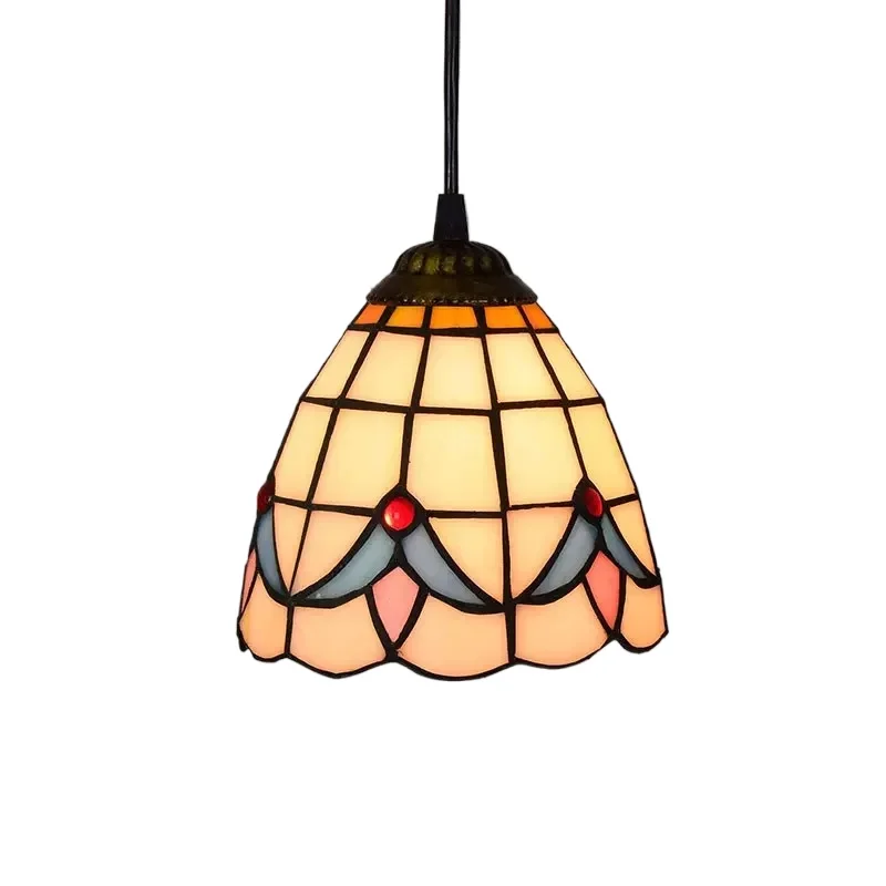 6inch Tiffany Mini Pendant Light, Stained Glass Vintage Hanging Lamp for Dining Room Bedroom Porch