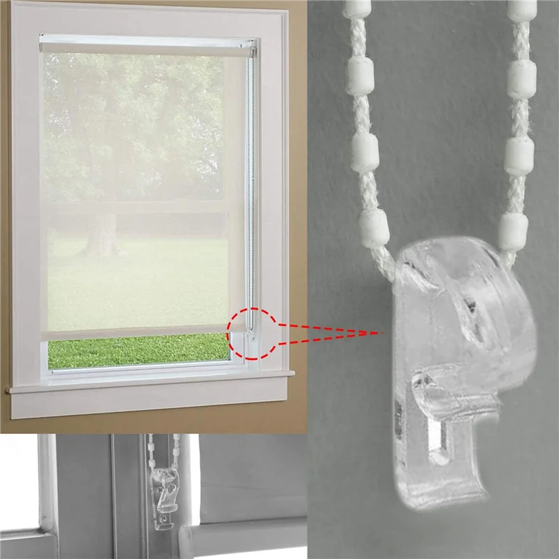 40Pcs Curtain Clear P Clips Hook,Roller Blind Clips Child Safety Chain Cord P Clip Hooks For Vertical Roman Roller