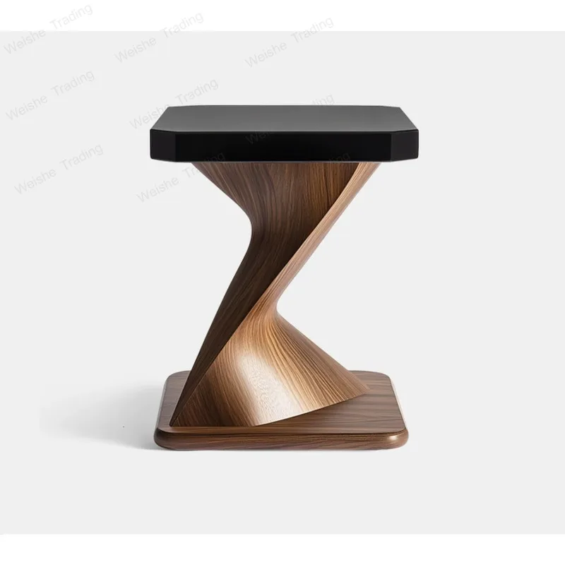 Italian light luxury minimalist, solid wood edge few living room sofa small coffee table, square bedside table corner few