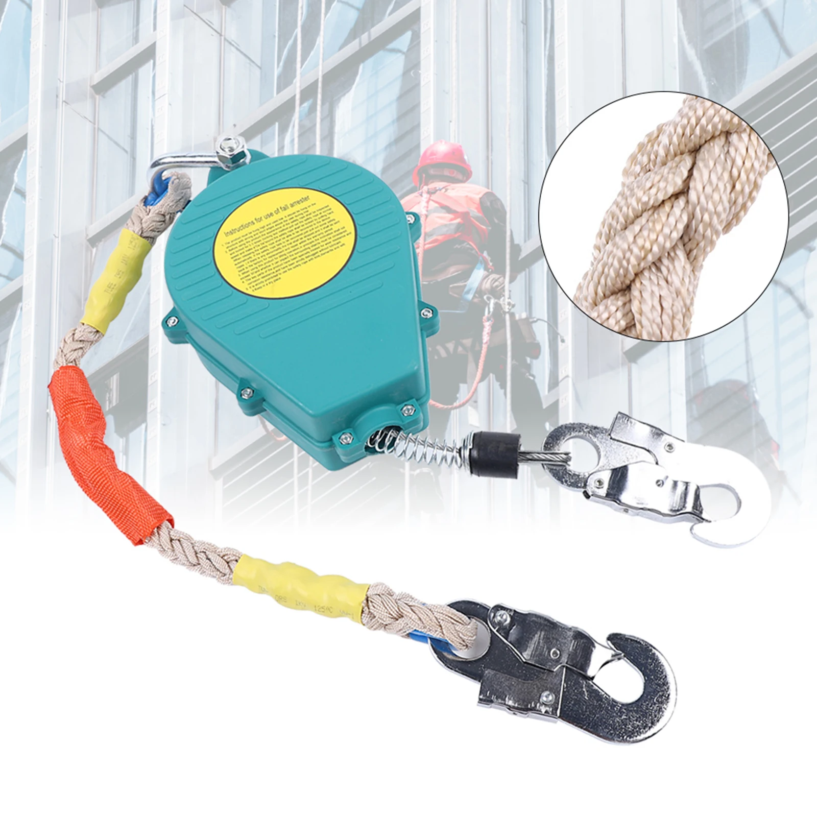 Self Retracting Lifeline Arrester, Fall Protection, Alloy Hook, Steel Wire Rope, 23ft (7m), 330lbs
