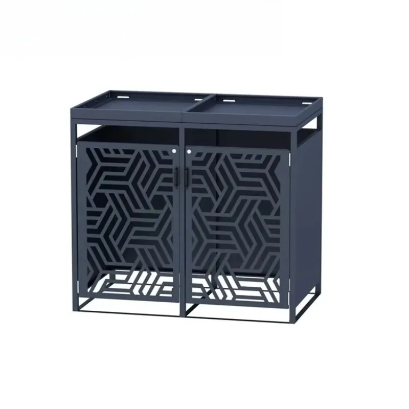 Waterproof Outdoor 120L Aluminium Dustbin with Built-in Structure Villa Garden Wheelie Bin with Storage Locks