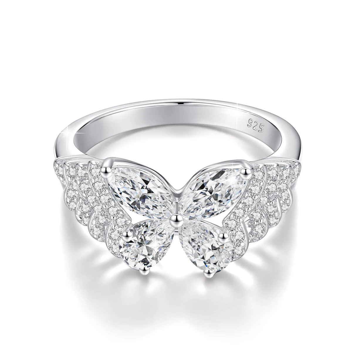 Luxuriöser Schmetterlingsring aus 925er Sterlingsilber für Damen, funkelnder D VVS Moissanit-Verlobungs- und Ehering, edles Schmuckgeschenk – Detail 10