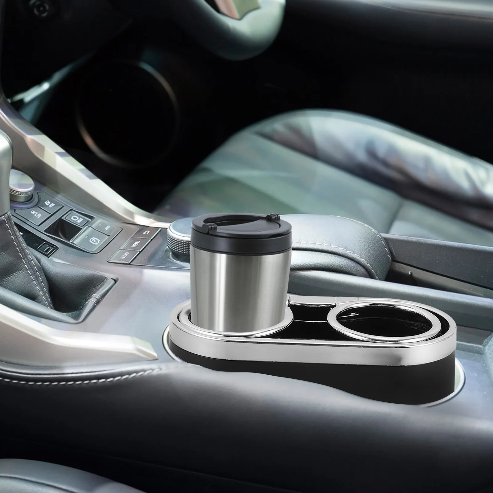 

Double-Hole Car Cup Holder Plastic Durable Multifunction Auto Drink Holder Car Bottle Organizer Card Sunglasses Badge Stand