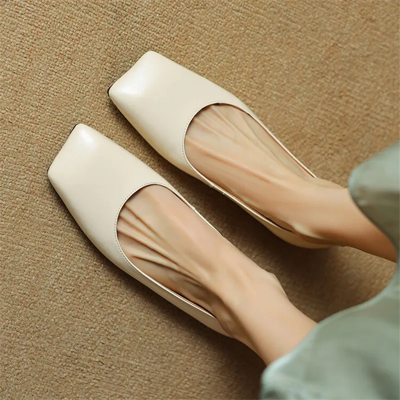 New Spring Sheepskin Women Shoes Square Toe Women Pumps Ballet Shoes for Women Zapatos De Mujer Concise Low Heels Ladies Shoes