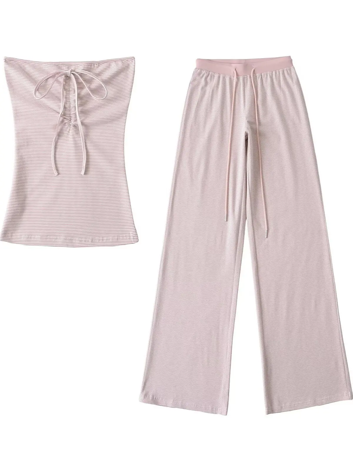 

Sexy American Hot Girl Wrinkle Folded Strap Wrap Chest Top Soft Drapey Long Pants Set for Women Summer Faion Outfit