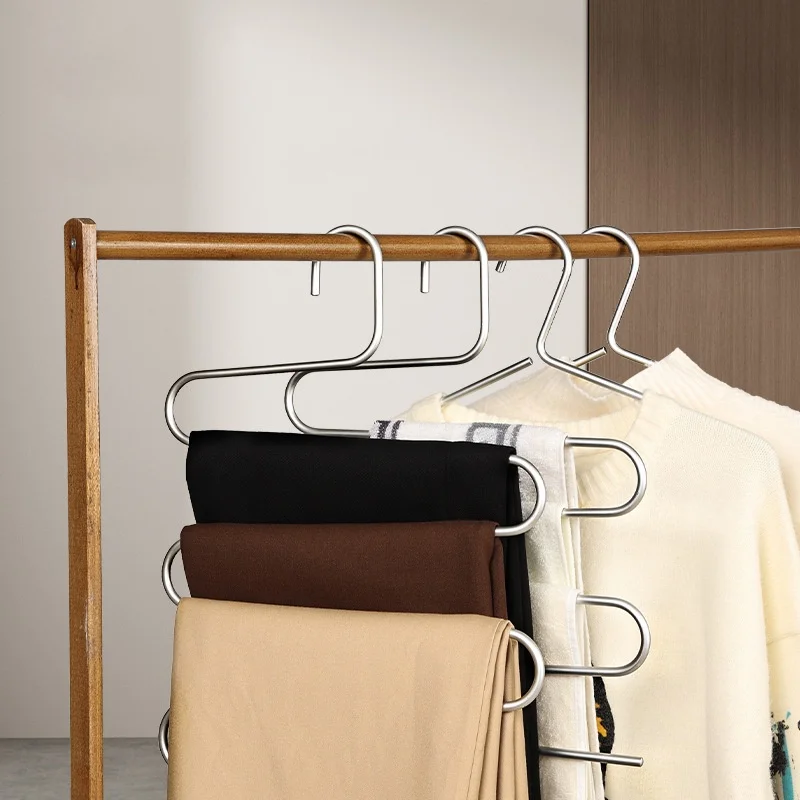 Stainless Steel 5 Layers Clothes Hangers Home Multi-Functional Trouser Rack Non-slip Hanging and Storage Pants Hanger 1/2/3PCS