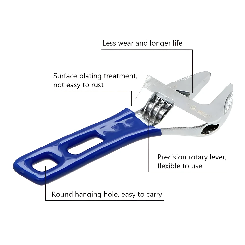 Deli Adjustable Spanner PVC Coated Handle Stainless Steel Universal Spanner Hand Tool 4 Inch Household Multifunctional Wrench