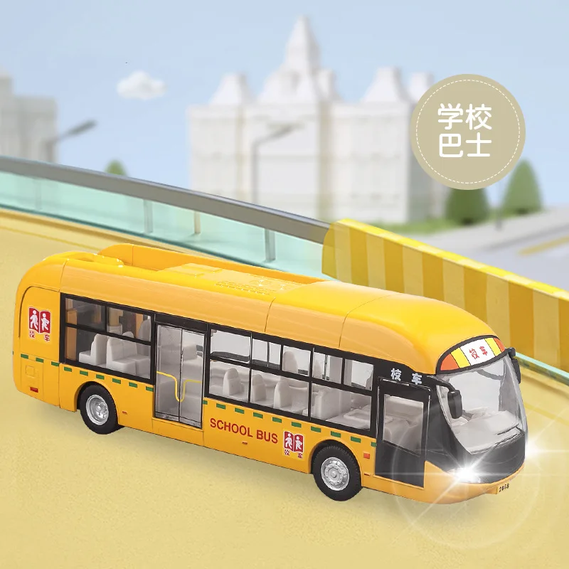 City Bus Light And Sound Pull Back Doors Can Be Opened Alloy Toy Car Model Children Toy Gift B309