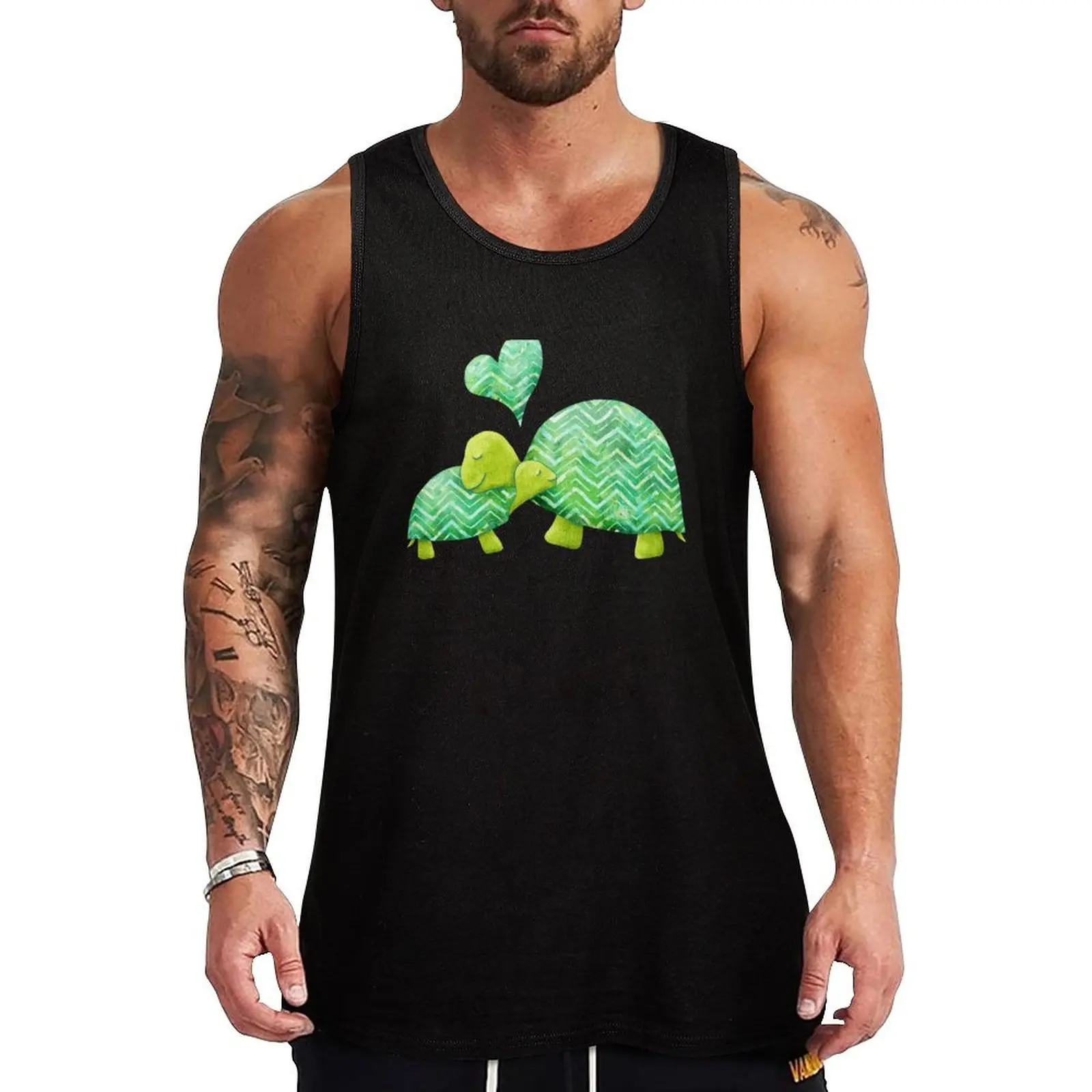 

Sweet Turtle Hugs with Heart in Teal, Lime Green and Turquoise Tank Top bodybuilding man gym shirts clothes for men
