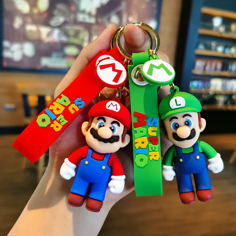 7 Estilos de Llaveros de Super Mario Bros, Figuras de Acción de Luigi, Toad, Yoshi, Bowser, Modelo de PVC, Muñecos de Dibujos Animados para Bolsos, Colgantes, Juguetes, Regalo