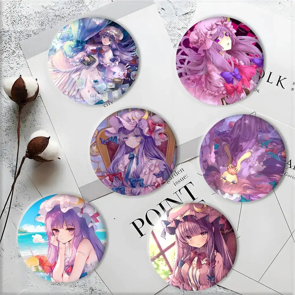 Cartoon T-Touhou Project Patchouli Knowledge Manga Badges Round Cosplay Pin Bag Decor Fans Collect Friends Gifts Brooch Souvenir