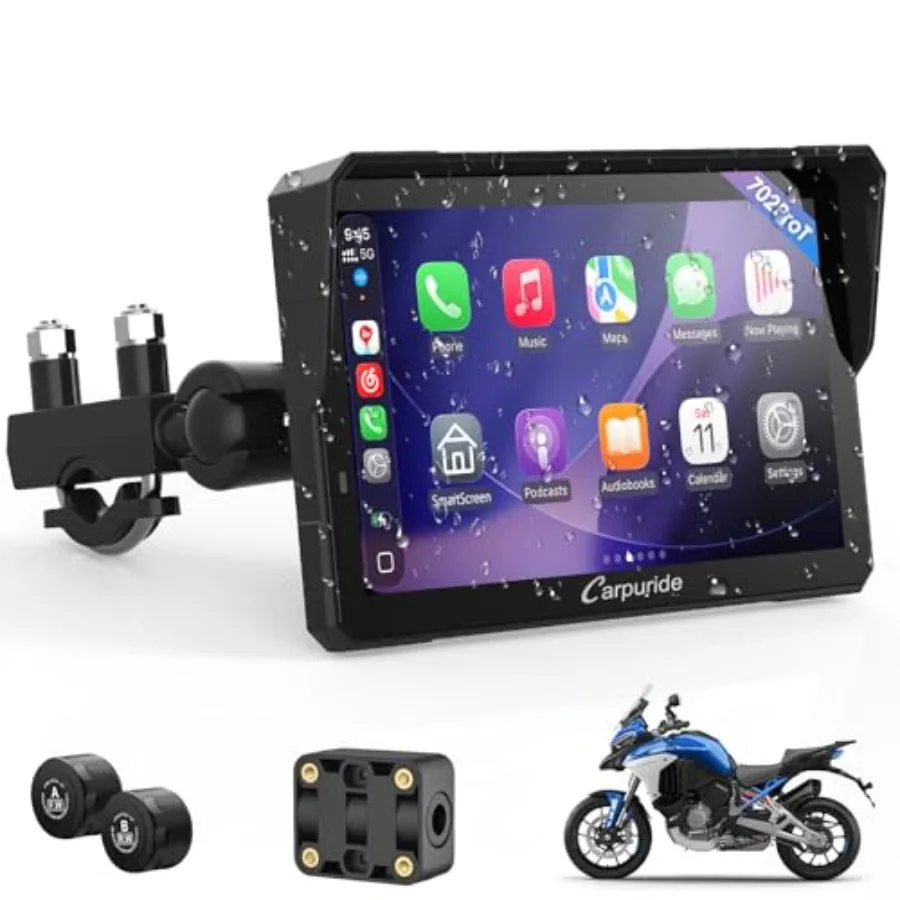 

Motorcycle navigation screen: 7-inch waterproof GPS with CarPlay, Android Auto, TPMS, dual Bluetooth, music sharing, intercom,