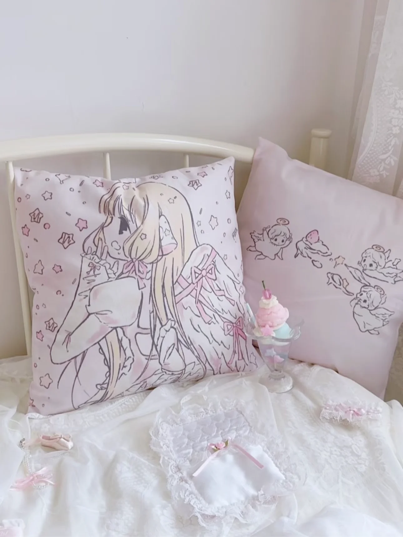 Chobits Kawaii Anime Girl Cute Pillow Case Sofa Living Room Bedroom Headboard Backrest Cushion Square Cushion Nap Time