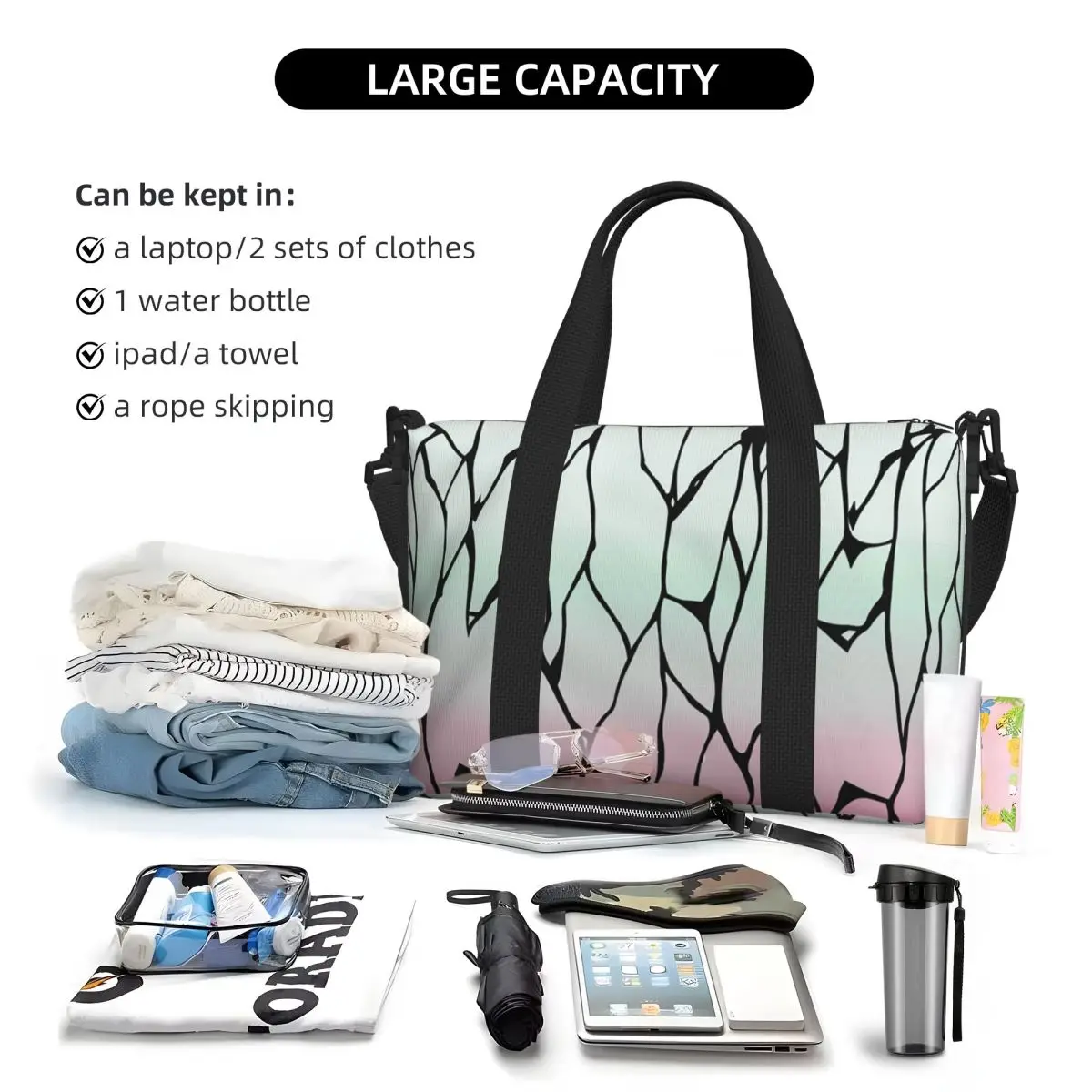 Anime Kamado Tanjirou Demon Slayer Borsa da viaggio da spiaggia Borse tote di grande capacità per palestra Yoga Borsa a tracolla per lo shopping da donna