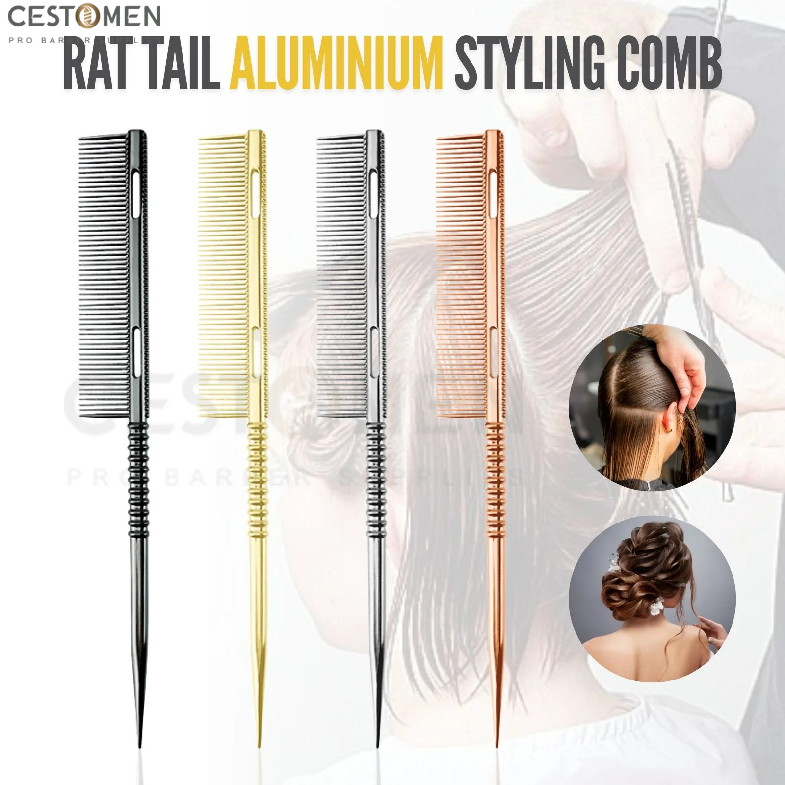 

Professional Rat Tail Aluminium Styling Comb Multi Functonal Portable Salon Heat Resistant Men Women Hair Comb Barber Accessorie