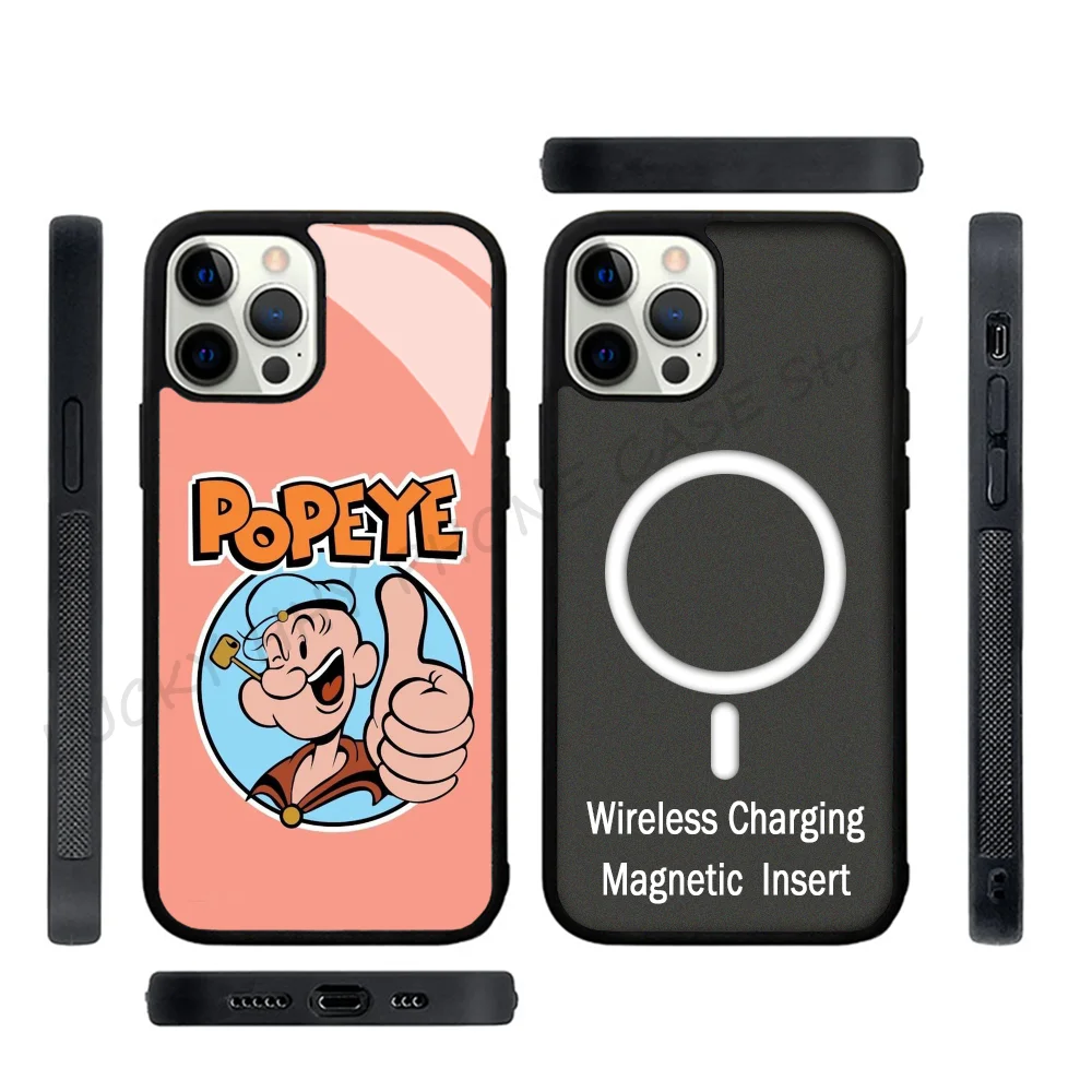 Cute Cartoon Phone Case Strong Magnetic For IPhone 15 14 13 Pro Max 11 12 Mini P-Popeye For Magsafe