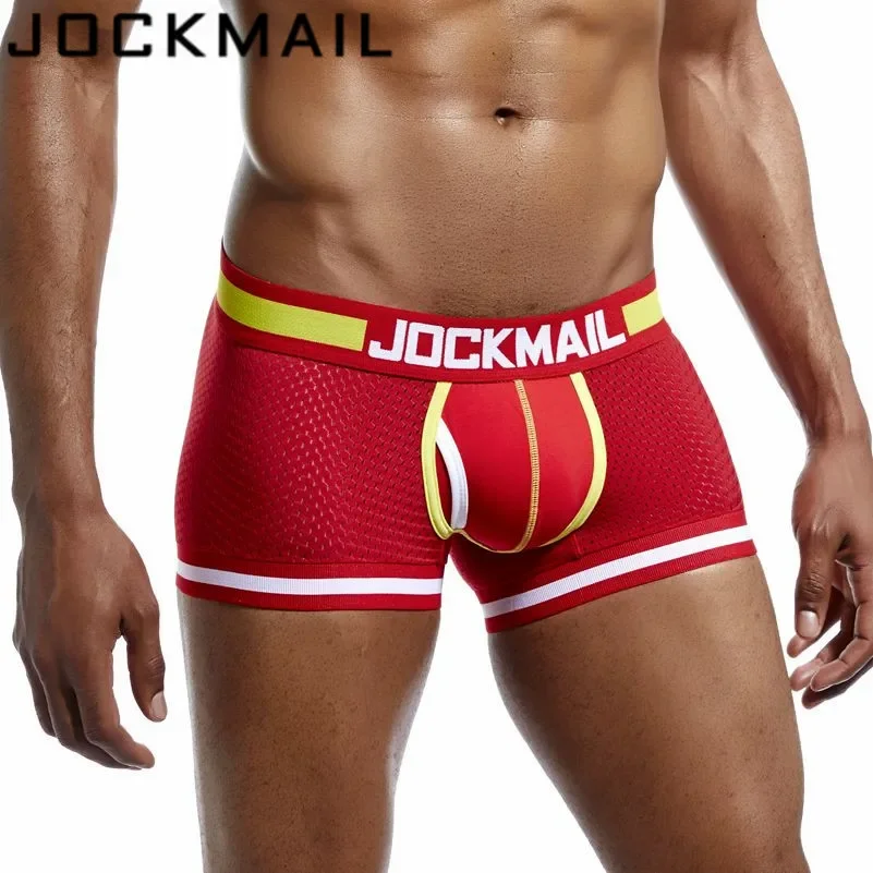 JOCKMAIL Brand Underwear Men Boxer Mesh U Pouch Sexy Underpants Cueca Cotton Pants Trunks Boxer shorts Gay Male Panties Hot