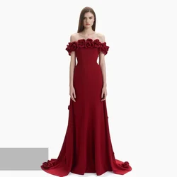 Customized Sparkle Jersey Flower A-line Off-the-shoulder Long Dresses Homecoming Dresses Classic Exquisite Modern Style   Chines