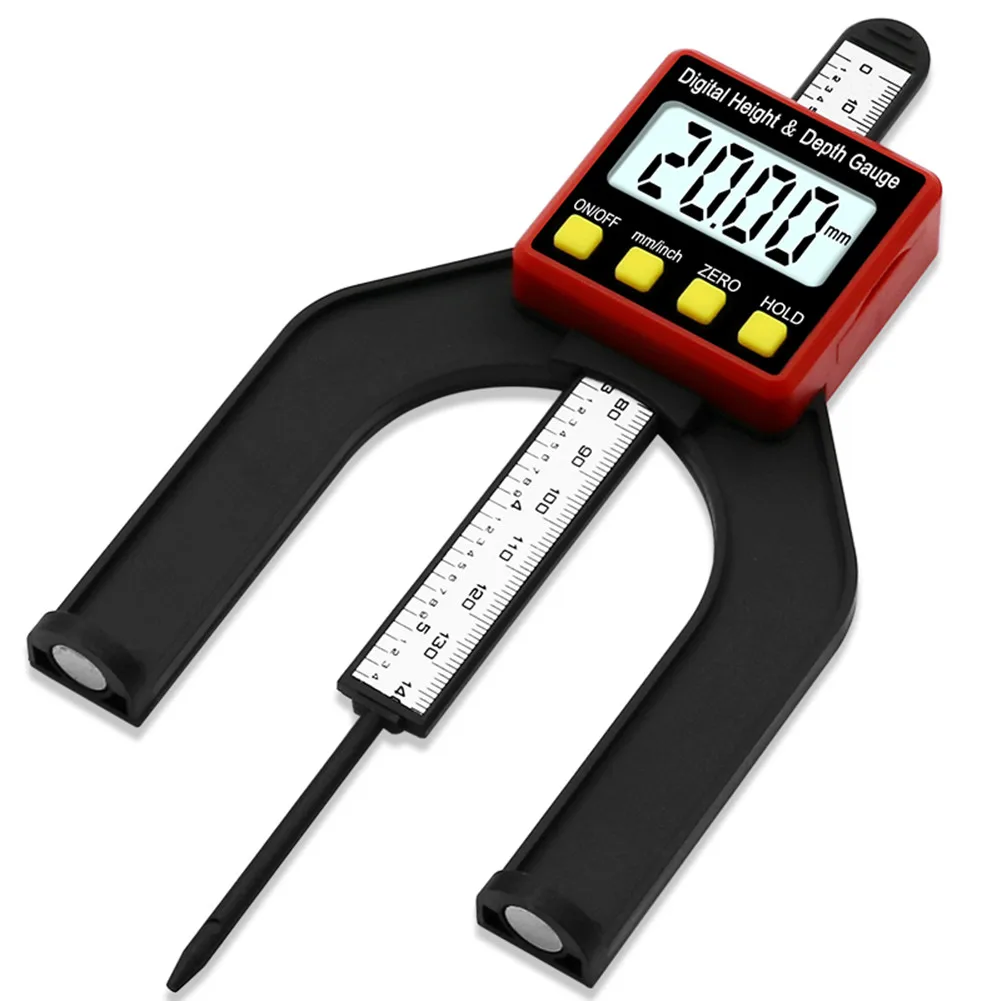 Imagem -03 - Digital Medidor de Profundidade Altímetro Lcd Pinça Magnética Pés Carpintaria Régua Horizontal Vertical Ferramenta de Medição Mesa Roteador 080 mm