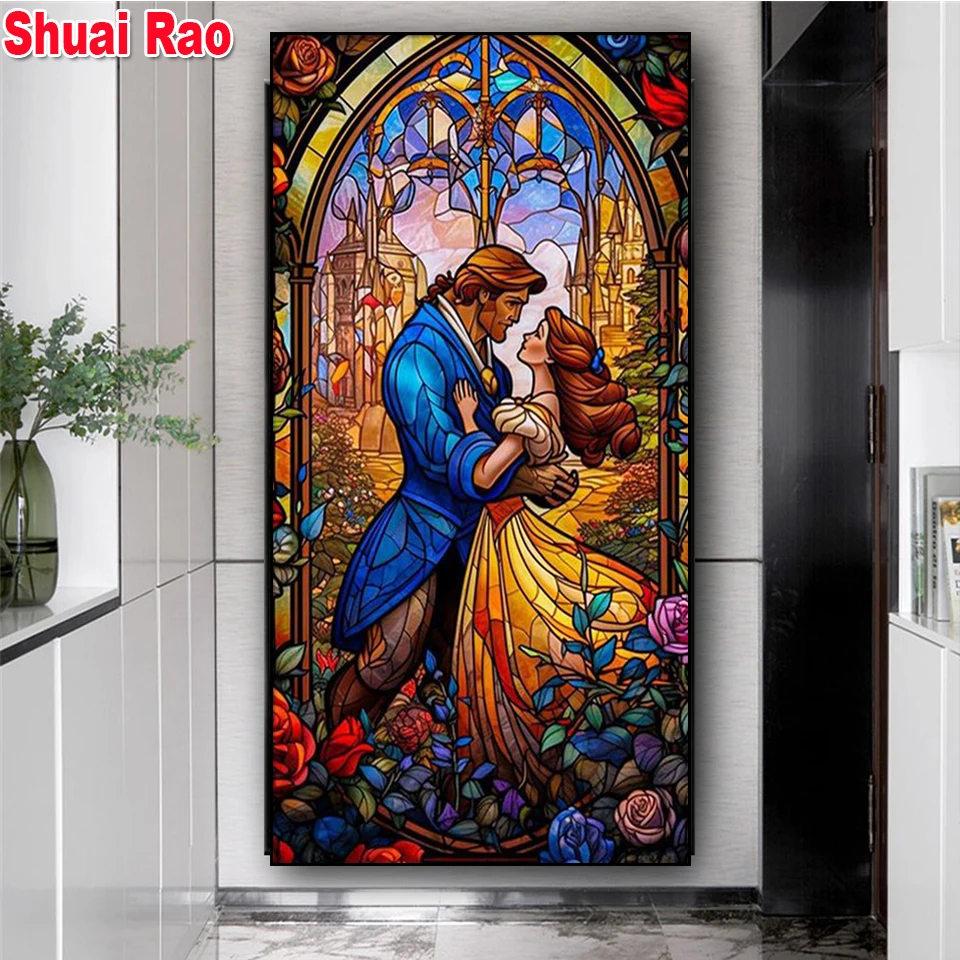 The Love Story Between Princess and Beast Diamond Painting Diy Cross Stitch Full Drill Embroidery Rhinestones Stained Glass Love