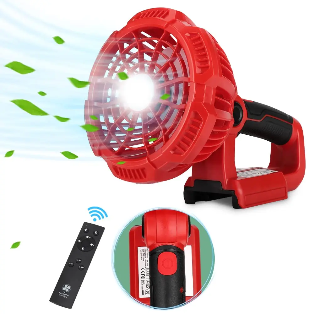 

Portable Handheld Fan Rechargeable Camping Fan for Milwaukee 18V Batteries with Remote Control, 3 Wind Speed/Light Adjustable