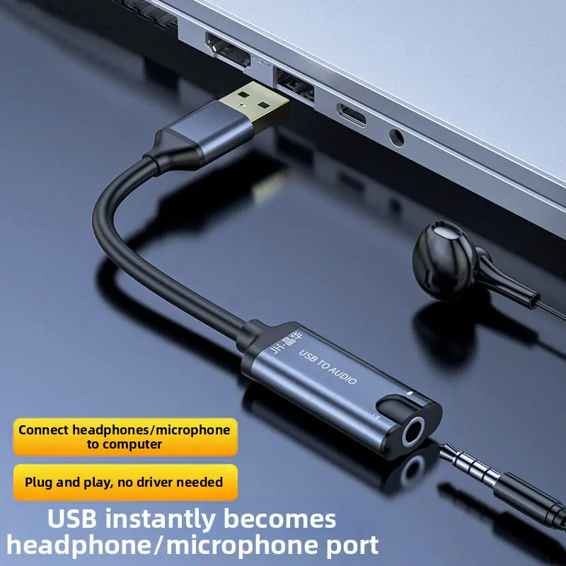 USB to 3.5mm Audio Jack Adapter, External USB Sound Card For Headphone/Microphone, Plug And Play for Windows/Mac/Linux