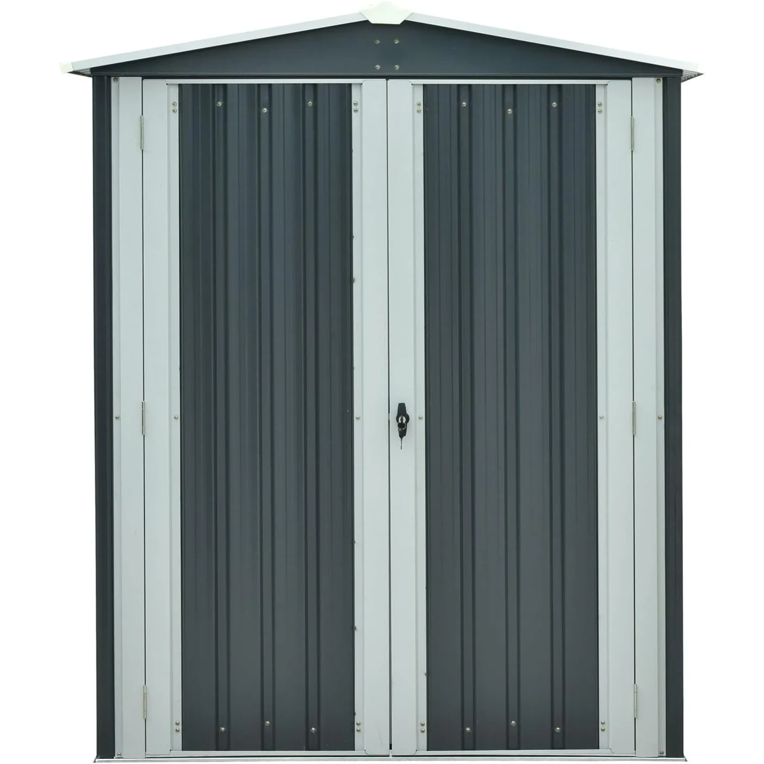 Outdoor Storage Shed with Apex Roof, Galvanized Steel Storage Sheds with Handle Lock & Key & 2 Tool Hooks, 3-Ft. x 5-Ft. x 6-Ft