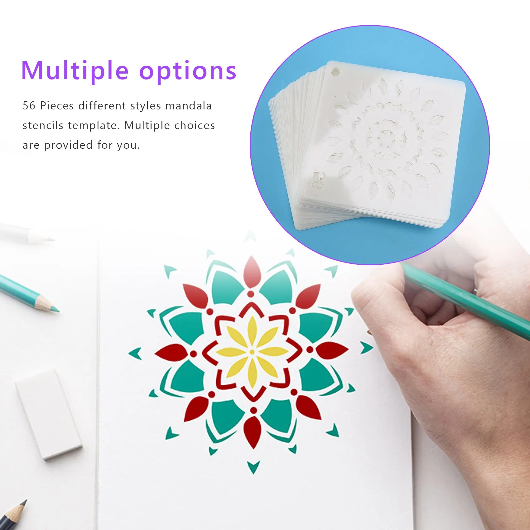 56 Pack Mandala Dot Painting Templates Stencils Perfect For DIY Rock Painting Art Projects 3.6X3.6 Inch 9X9 Cm